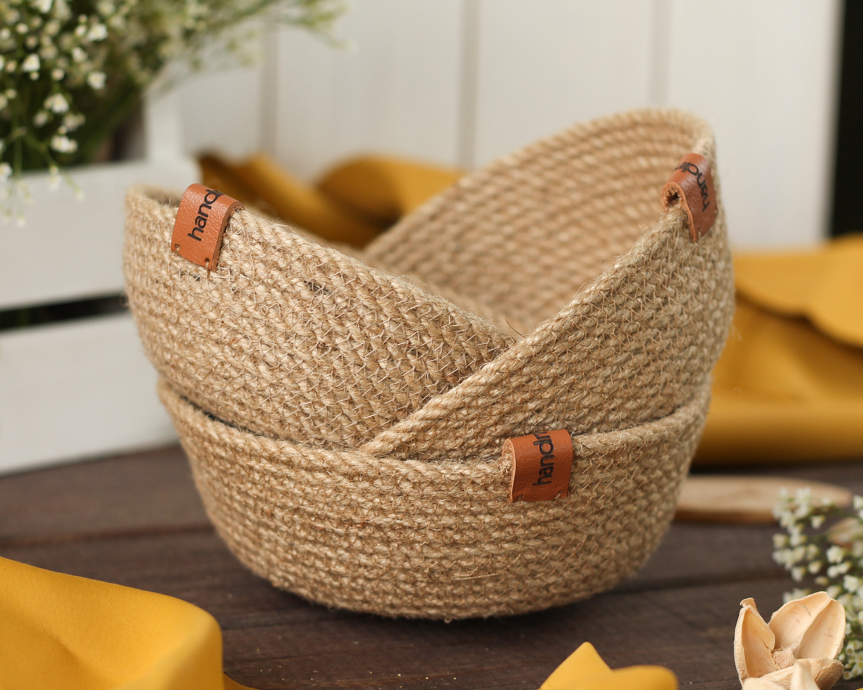 Round jute basket with storage handles Eco Friendly basket Etsy