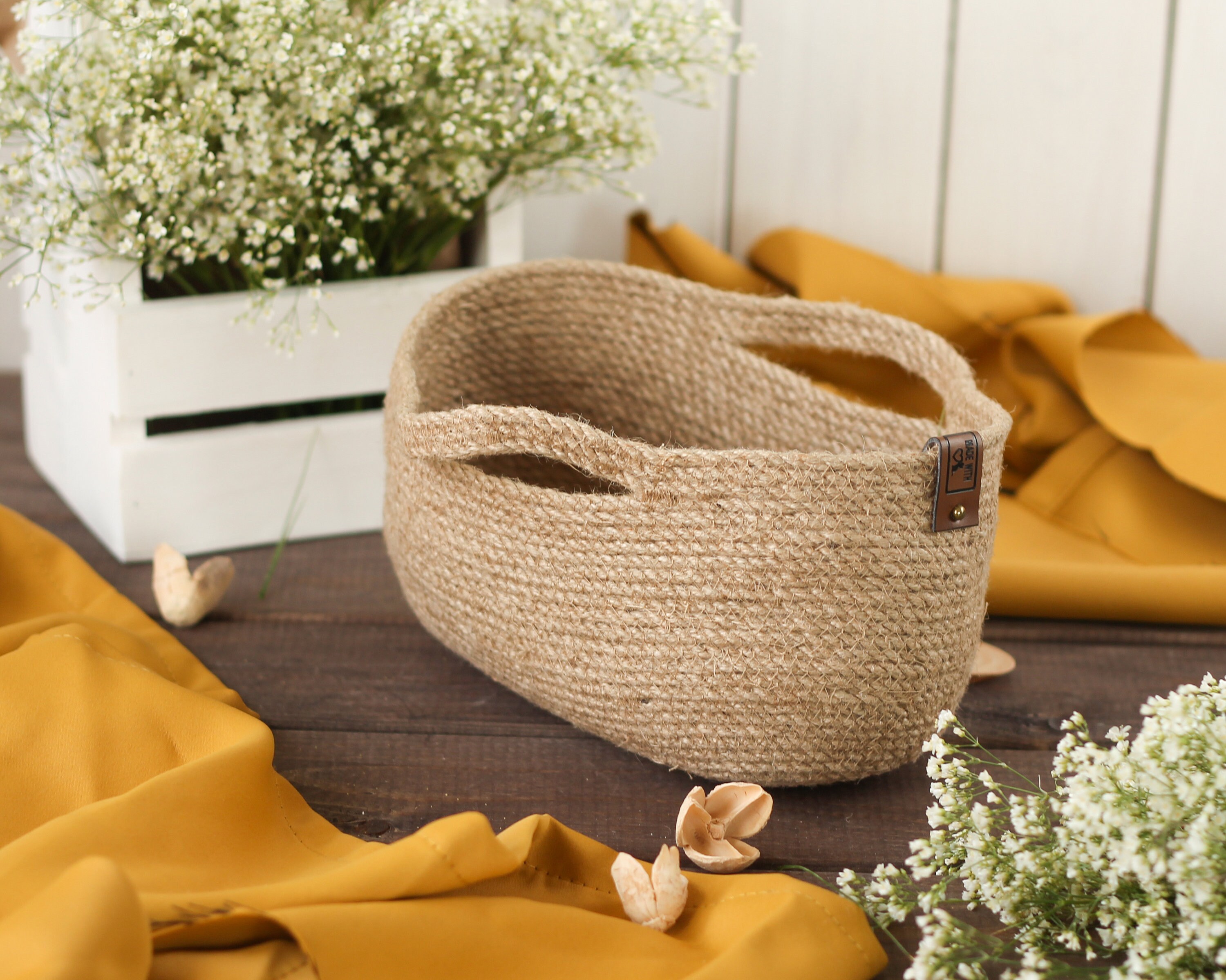Oval jute basket with storage handles Eco Friendly basket Etsy