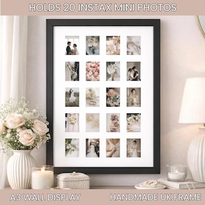 Instax Mini Photo Frame – 20 Collage Wall Display – Handmade Memory Frame – Black or White Wood