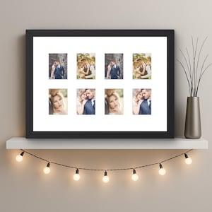 Instax Mini Photo Frame – 8 Photo Collage – Shelf or Wall A4 Display – Black White Oak Wood