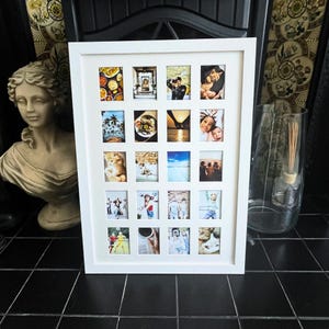 Instax Mini Photo Frame – 20 Aperture Wall Display – Handmade Memory Frame – Black or White Wood