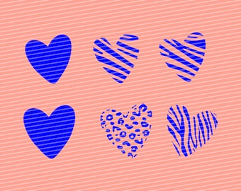 Animal Print Hearts, harten met dierenpatroon, plotterbestand luipaardprint, plotterbestand zebra, hartplotterbestand, plottersjabloon, dxf, zebrapatroon