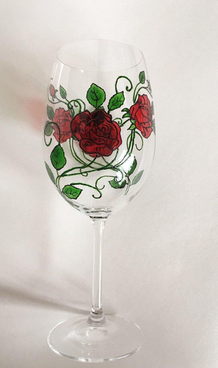 Stain glass wine glass roses wine crystal glass stained Etsy