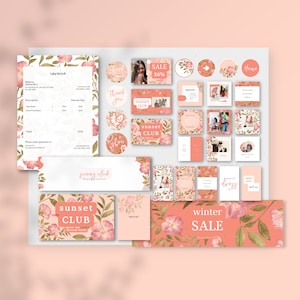 Branding Kit, floral pink, DIY, social media kit, branding package, branding kit template CANVA