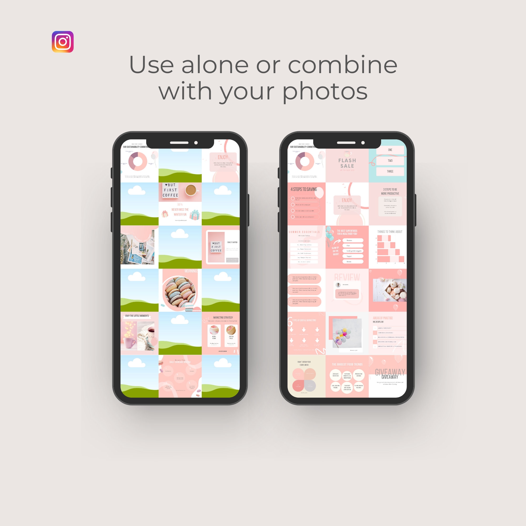 Blush Pink Beauty Instagram Templates, Instagram Template Pastel Pink ...