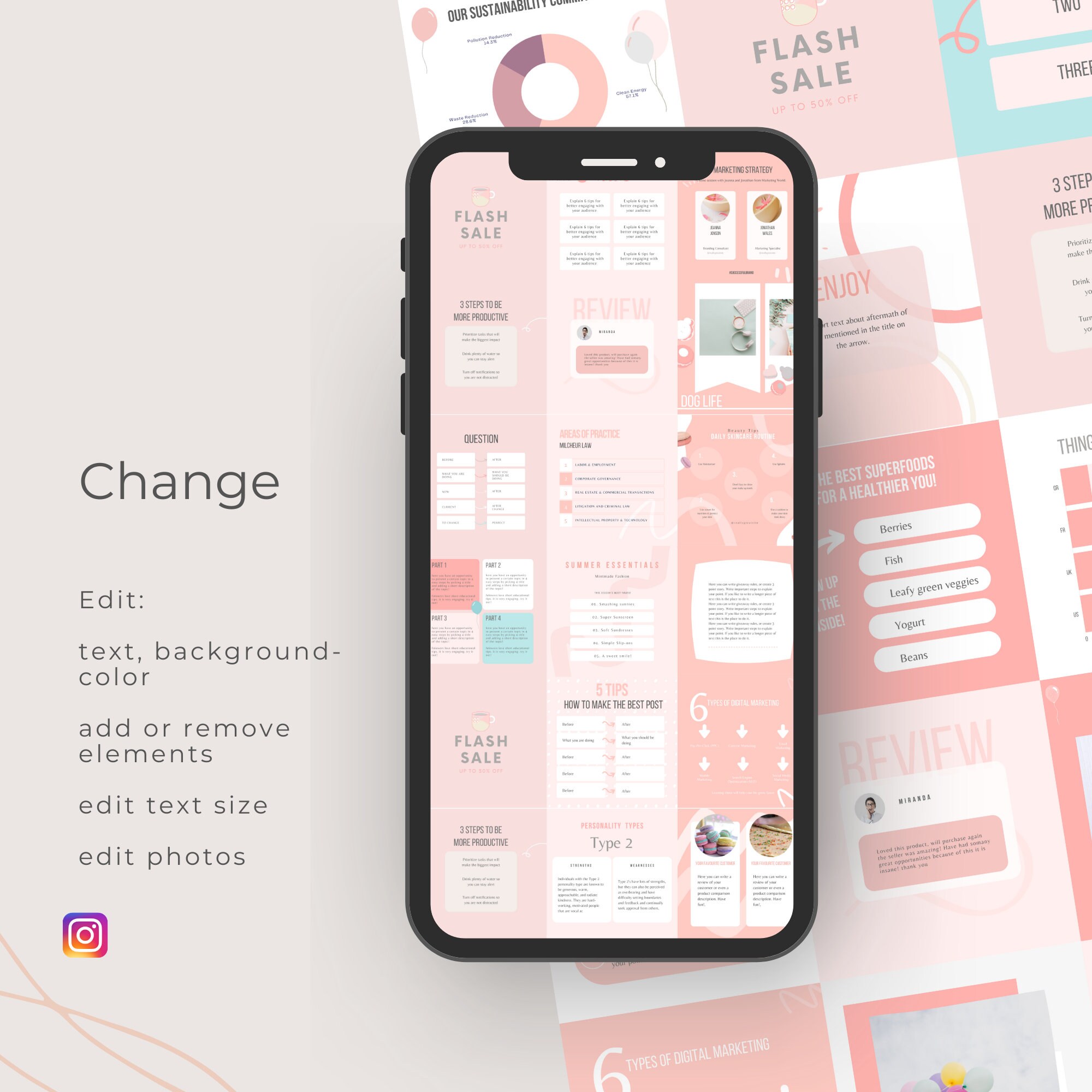 Blush Pink Beauty Instagram Templates, Instagram Template Pastel Pink ...