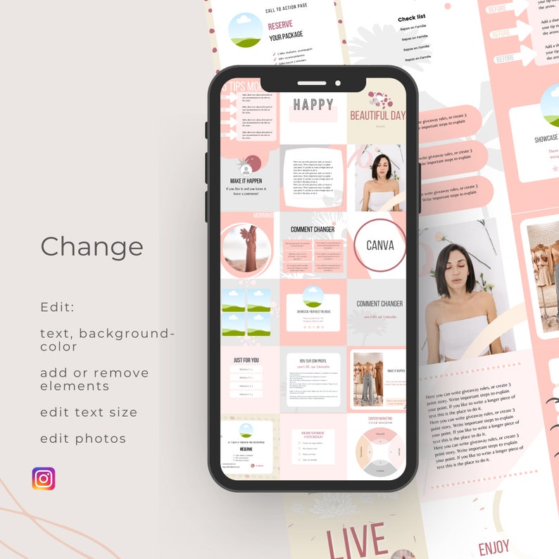 Pink Blog Emplae 90 Instagram Template Canva. Pink Blogger Template for Social Media ...