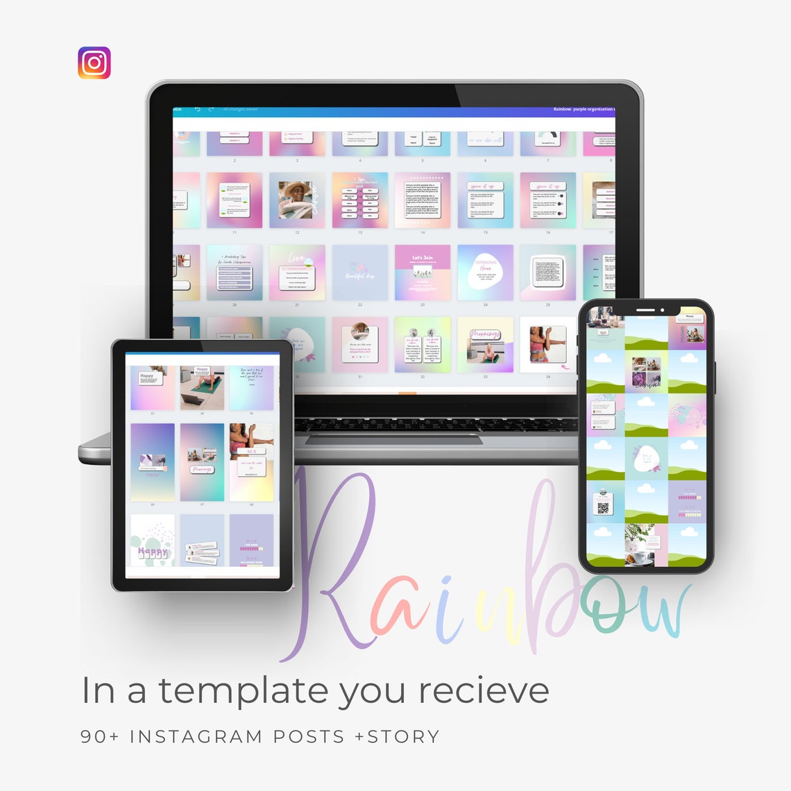 Instagram Posts Template Pastel Rainbow Colorful Branding - Etsy