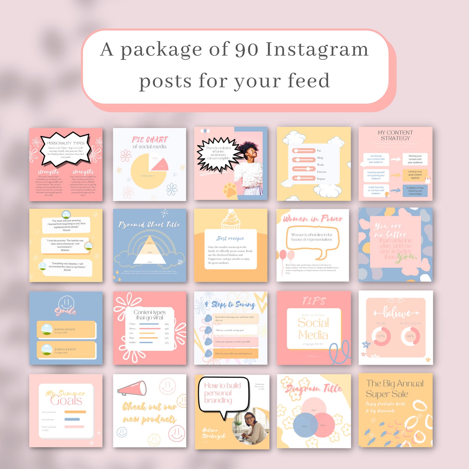 Colourful Instagram Post Templates Canva Pastel Instagram - Etsy