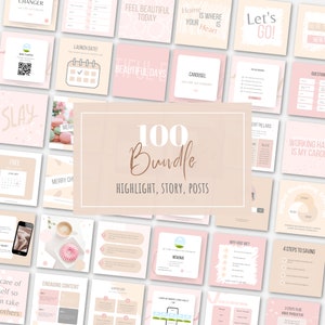Pink beige, instagram template, instagram templates, posts, story, pink highlights, instagram bundle