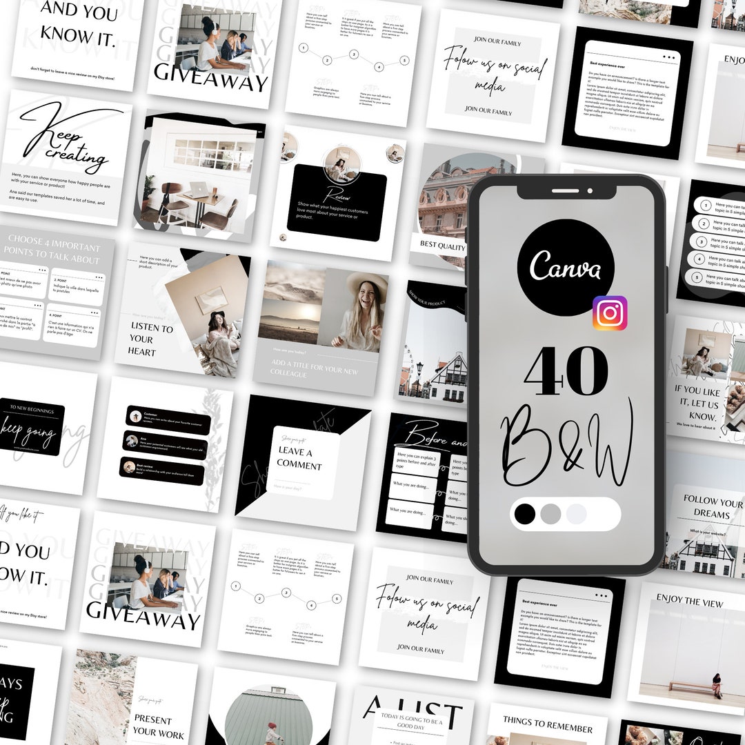 40 Black Instagram Templates for Canva. Modern Black and White - Etsy ...