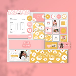 Branding Kit, modern orange, DIY, social media kit, branding package, branding kit template CANVA, pink orange