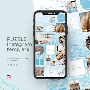 Instagram Puzzle Template blue, Instagram template ocean, Blue Canva Template