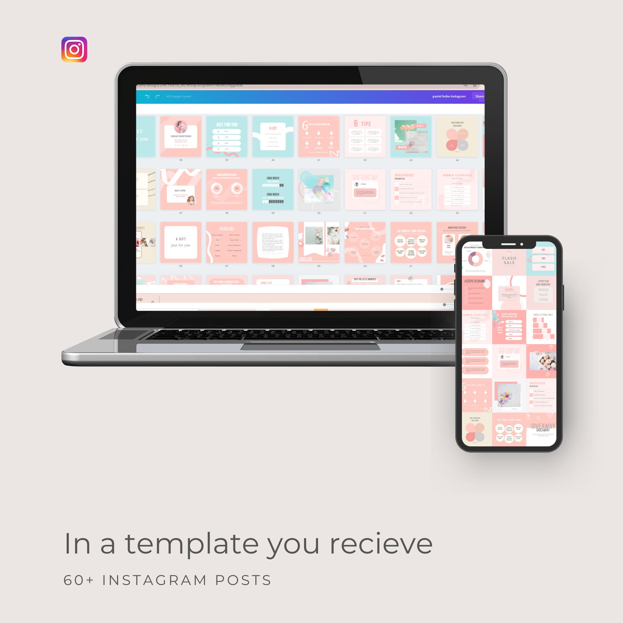 Blush Pink Beauty Instagram Templates, Instagram Template Pastel Pink ...