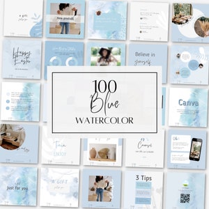 Instagram template blue, template posts pastel, watercolor, modern, canva business, template ocean