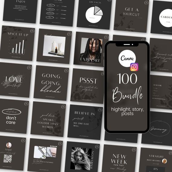 Instagram Template minimalist Black Dark Black Business | Etsy
