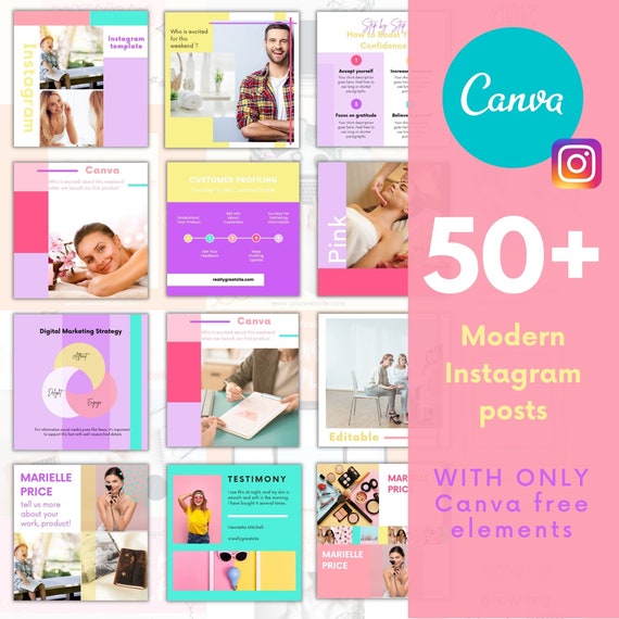 Pink Colourful Instagram Post Template Summer Social Media - Etsy
