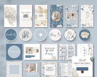 instagram template blue floral, branding package, media kit, branding kit ,template canva