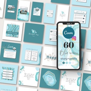 Instagram template blue, beauty posts, template business, template shop, small business, ocean blue, canva