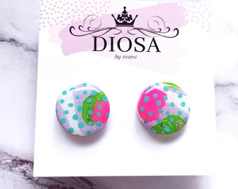 Bright colourful stud earrings / pink green white earrings / Unique earrings / Statement round earrings / unique fashion studs / modern stud
