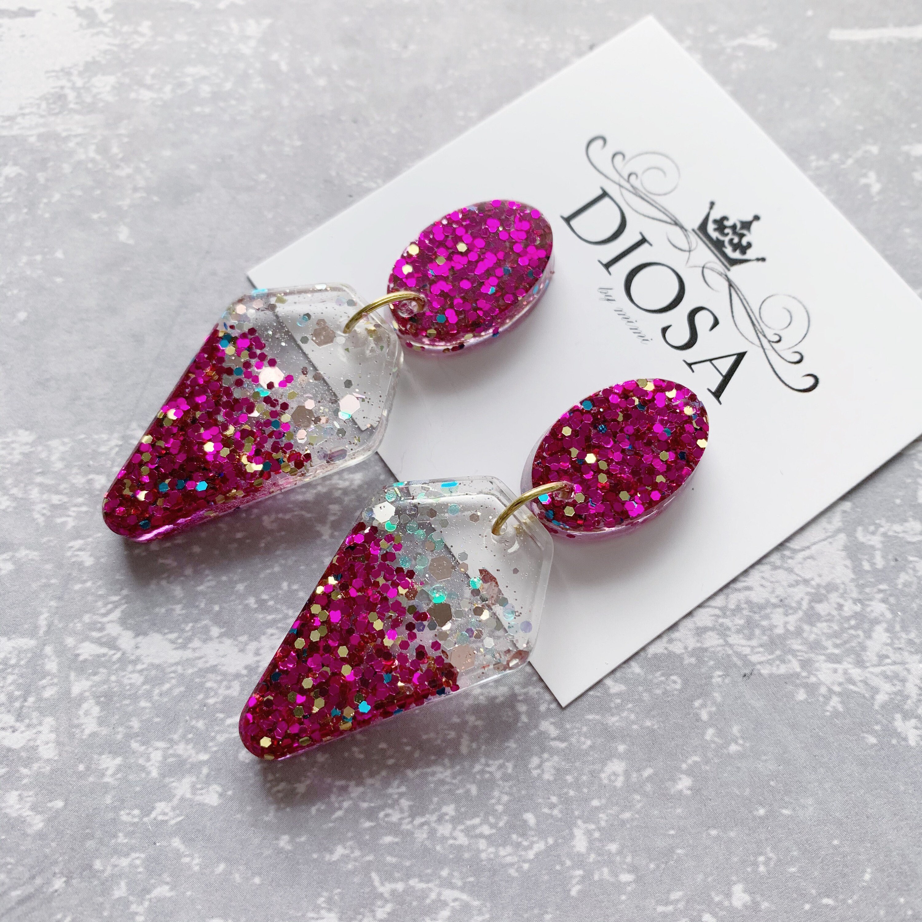 Pink glitter earrings/ Pink Statement earrings / Statement Etsy