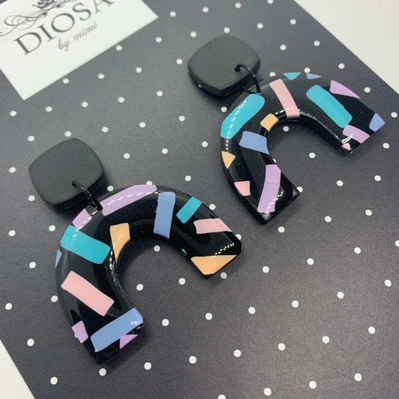 Black & dash earrings / statement earrings / disco earrings/ Etsy