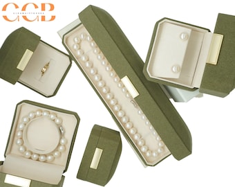 Customised Wholesale Green Octagonal Microfiber Jewelry Box, Ring Box, Pendant Box, Bracelet Box, Pearl Necklace Box, Jewelry Storage Box