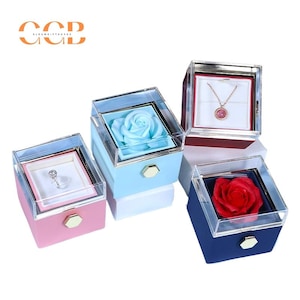 Rotierende Echt Rose Blume Ring & Anhänger Ring Schmuckschatulle,Verlobung Hochzeit Ring Box,Valentinstag Ring Box,Keepsake Box,Geburtstag Geschenk-Box