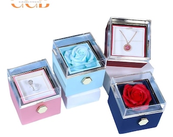 Rotating Real Rose Flower Ring & Pendant Ring Jewelry Box,Engagement Wedding Ring Box,Valentine&#39;s Ring Box,Keepsake Box,Birthday Gift Box