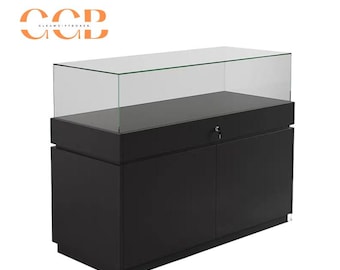 Luxury Glass Jewelry Display Cabinet with Lock, Floor Standing Storage with Drawers, Black or White Showcase for Jewelry Stores