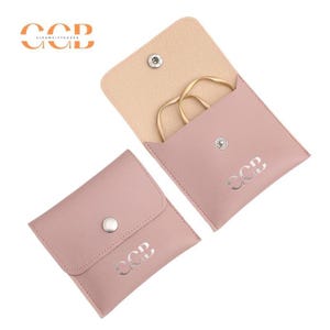 10pcs pink vegan leather jewelry snap pouches, high end PU packaging bags for ring necklace storage, jewelry business use