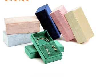 Rectangular Velvet Jewellery Box, Velvet Jewelry Box with Divided Compartments, Ring Slots, Bracelet Section, Vanity & Drawer Storage