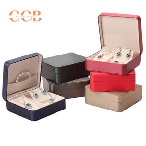 Pu leather jewelry set box for necklace ring earrings bracelet display packaging gift box for wedding bridal custom logo bulk order