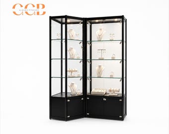 Glass Jewellery Display Cabinet, Jewelry Display Case, Retail Display Cabinet, Glass Showcase, Adjustable Shelves, Optional Lighting