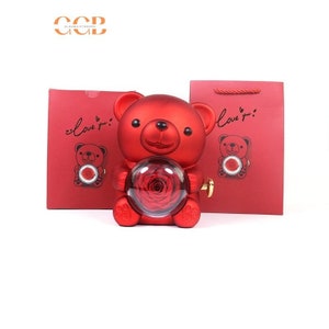 50% SALE erhaltene Blume Teddybär Rose Ring und Anhänger Box, handgemachte Verlobungsring Box, Andenken Geschenkbox zum Valentinstag