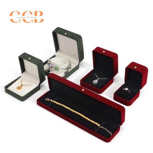 Red velvet jewelry gift box for necklace ring bracelet earrings, soft jewelry packaging display case, custom logo wholesale available