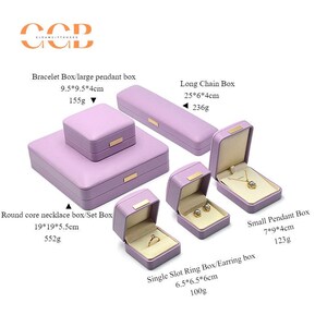 Kundenspezifische Premium-Luxus-Schmuckschatulle aus Lavendel und weißem Leder, Schmuckset, Mikrofaserfutter, Schmuckverpackung, Armband- und Halskettenbox Bild 3