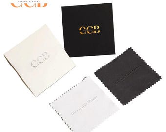 50pcs white or black custom logo silver polishing cloth, Double-Sided Velvet Polishing Cloth for Gold Silver Jewelry Care