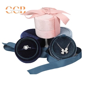 Cylinder Bowtie Ribbon Velvet Ring and Pendant Box for Jewelry Packaging and Gifting