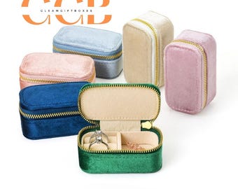 Velvet Mini Travel Jewelry Case, Zippered Organizer with Ring Slots for Rings Earrings, Bridesmaid Gift Travel Accessory