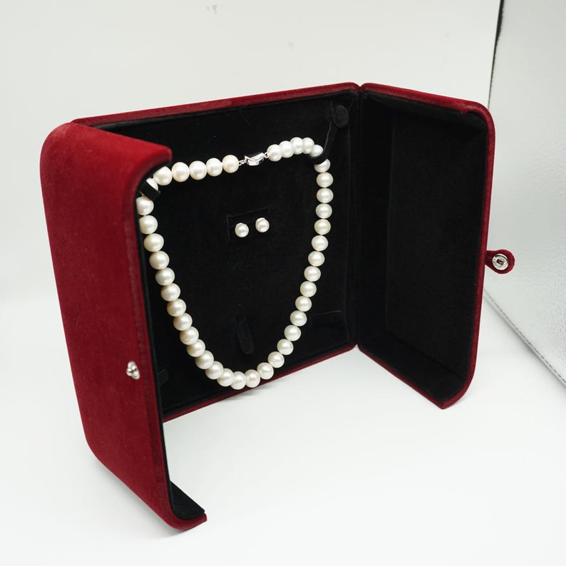 Red Velvet Necklace Earring Ring Jewelry Box, Pearl Necklace Box, Ring ...
