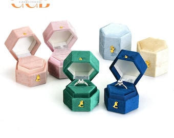 Hexagon Velvet Ring Box Green Wedding Proposal Ring Box Engagement Ring Holder