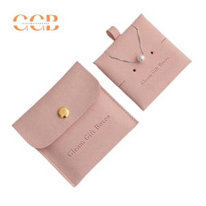 10pcs Pink Microfiber Jewelry Snap Bag for Ring Necklace Earring, Small Cloth Packaging Pouch, Custom Logo Optional, Gift Storage Bag
