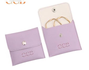 10pcs purple PU leather jewelry snap pouches, high end imitation leather bags for ring necklace storage, jewelry business use
