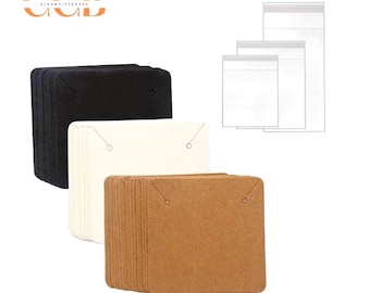 50 cartes de présentation de bijoux noires de 7 x 7 cm pour collier, boucles d'oreilles, bagues, papier cartonné premium, taille et couleur personnalisées disponibles en gros