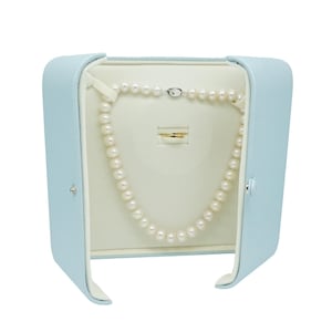 Sky blue velvet necklace, earring, and ring jewelry box – pearl necklace box, jewelry set box, wedding gift box