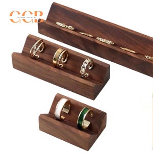 Walnut wood ring display, rectangular jewelry holder, earring ring organizer, jewelry display rack, jewelry photography props