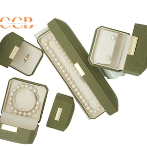 Customised Wholesale Green Octagonal Microfiber Jewelry Box, Ring Box, Pendant Box, Bracelet Box, Pearl Necklace Box, Jewelry Storage Box