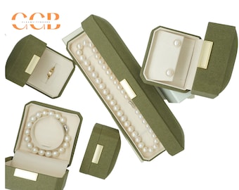 Customised Wholesale Green Octagonal Microfiber Jewelry Box, Ring Box, Pendant Box, Bracelet Box, Pearl Necklace Box, Jewelry Storage Box