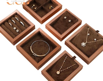 Brown velvet jewelry tray for necklaces bracelets and rings for jewelry businesses, jewelry organizer, jewelry display, ring holder